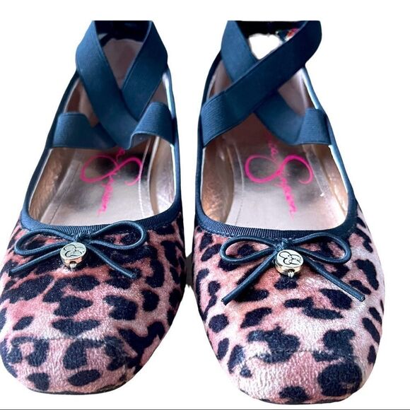 Jessica Simpson Madison Animal Print Crisscross Ankle Ballet Flat Shoes Sz 4M - Picture 3 of 14